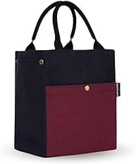 earthsave Insulated Lunch Bag for Office Men & Women with Pocket - Blue & Maroon | Canvas Tiffin Bags for Office | Lunch Box Bag for Kids | Eco Drawstring Lunch Bag