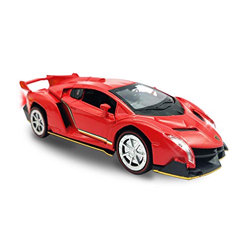 EMOB 1:32 Scale Diecast Metal Lamborgheni Sports Model Pull Back Car Toy with Openable Doors, Light and Sound (Red)