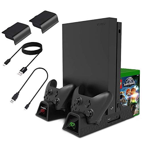 Lictin Cooling Fan Charging Station for Xbox Series X Console & Controller, Upgraded 4 Cooler Fan System Stand, Vertical Dual Charger Station Dock Accessories with 2 x 1400mAh Rechargeable Battery