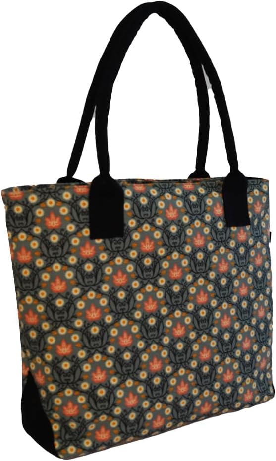 earthsave Laptop Hand Bag for Women - Floral Grey | Canvas Cotton Laptop Bag | Office Handbags for Women | Handbag with Laptop Compartment