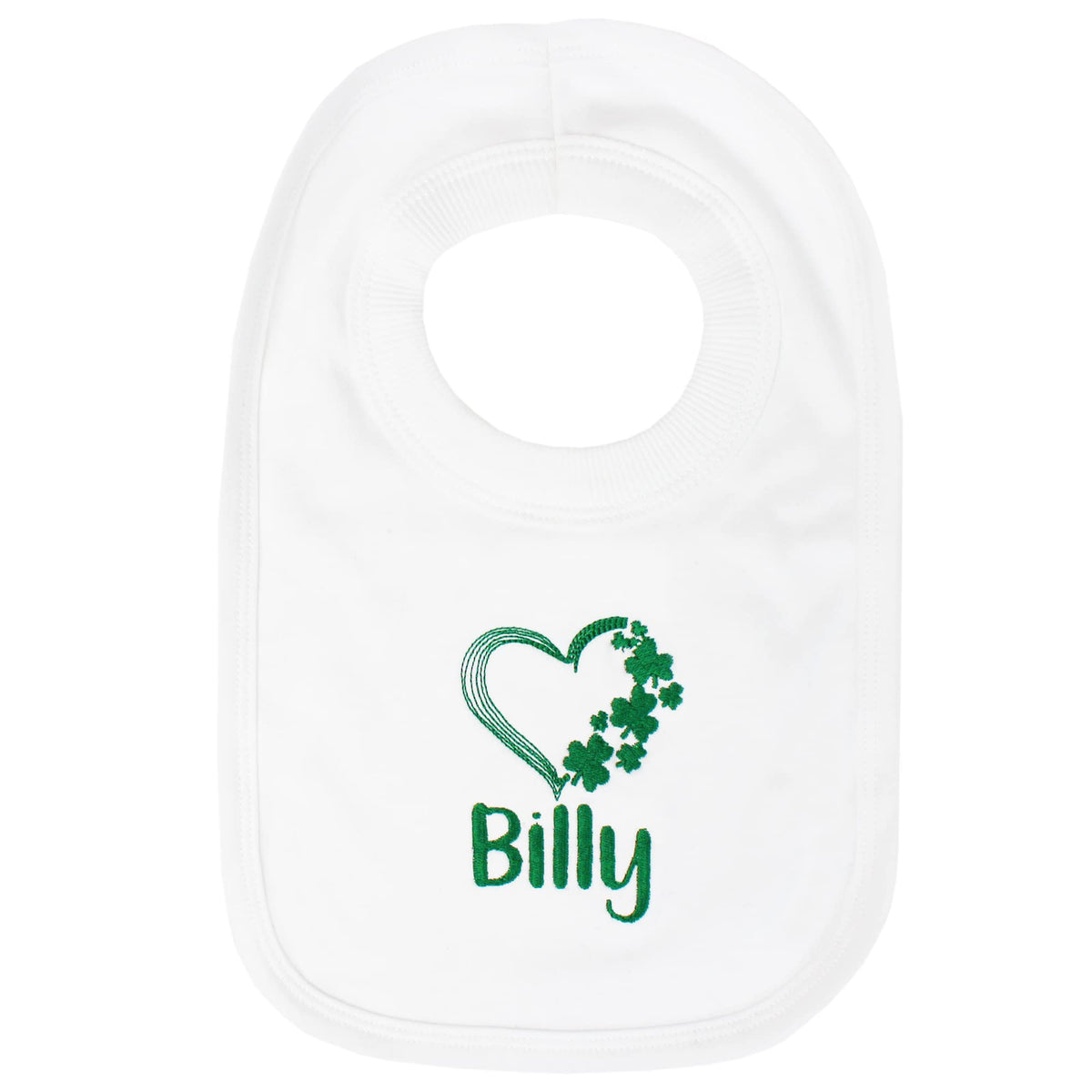 TeddyTs Personalised Irish Green Clover Heart Cotton Baby Bib, Multicoloured,3-12 Months