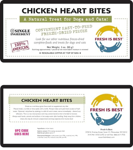 Fresh Is Best - Freeze Dried Healthy Raw Meat Treats for Dogs & Cats - Chicken Hearts