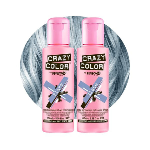 Crazy Color Metallic Slate Semi-Permanent Duo Hair Dye. Highly Pigmented Silver Blue Conditioning & Oil Nourishing Vegan Formula | No Bleach or Ammonia | 200ml