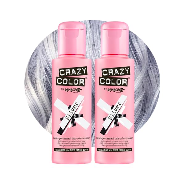 Crazy Color Metallic Silver Semi-Permanent Duo Hair Dye. Highly Pigmented Blonde Toner Conditioning & Oil Nourishing Vegan Formula | No Bleach or Ammonia | 200ml