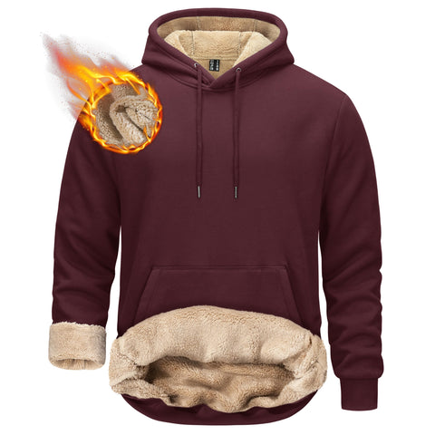 TACVASEN Mens Hoodies Pullover Warm Fleece T-Shirt Hoody Sweatshirt Sherpa Fleece with pocket Wine Red,XXL