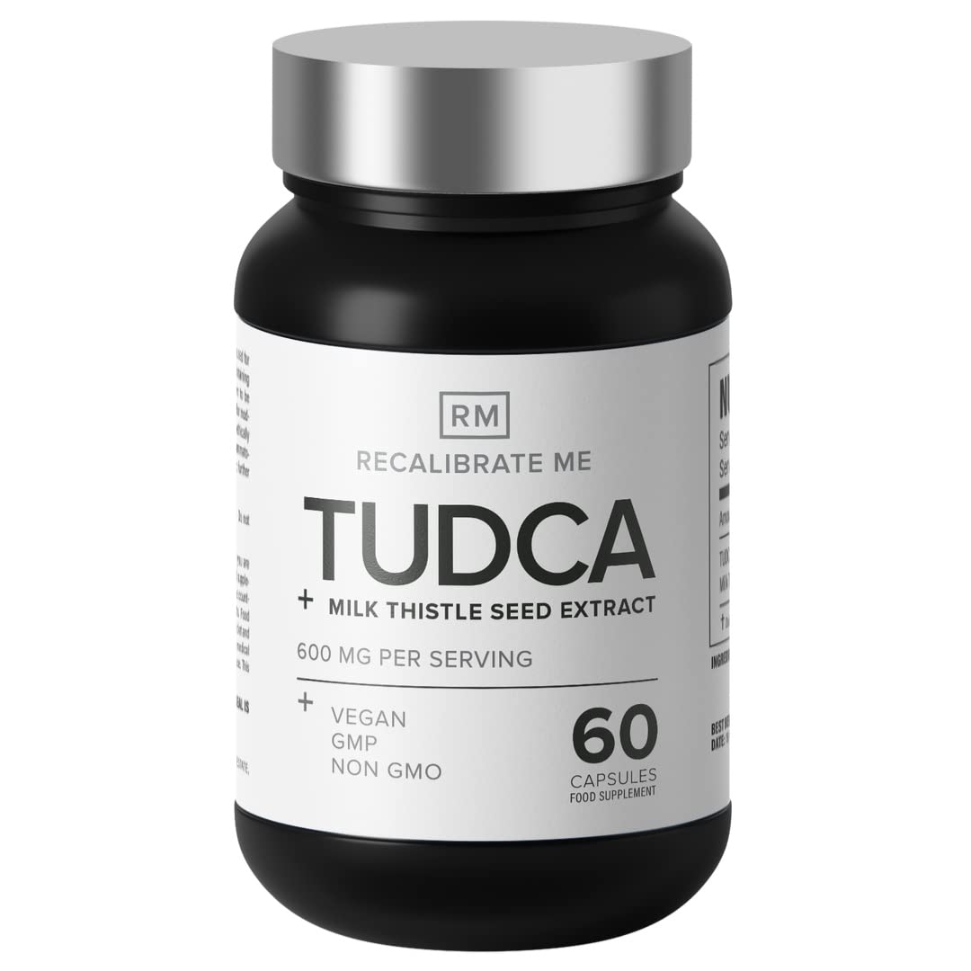 Recalibrate Me TUDCA Supplement for Bile Salts and Liver Detox Cleanse Support - 600mg TUDCA, 200mg Milk Thistle 60 Capsules - Vegan, Non GMO, Gluten Free