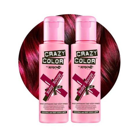 Crazy Color Vibrant Ruby Rouge Semi-Permanent Duo Hair Dye. Highly Pigmented Wine Red/Plum Conditioning & Oil Nourishing Vegan Formula | No Bleach or Ammonia | 200ml