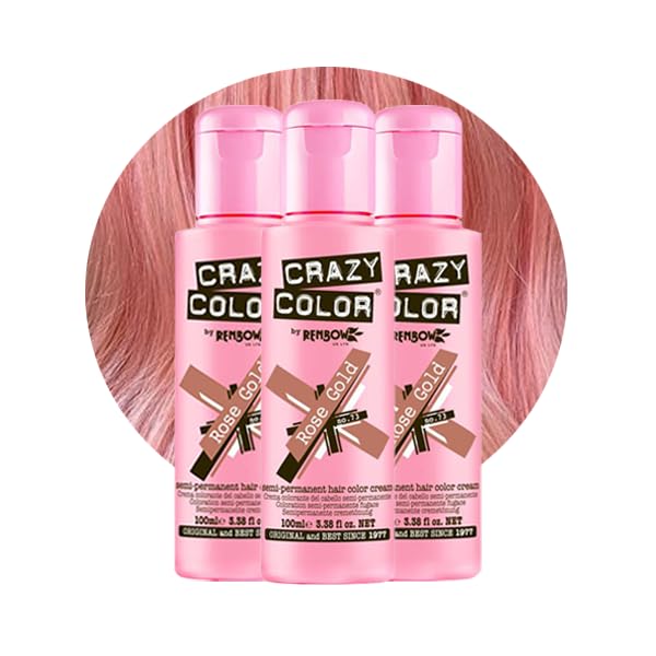 Crazy Color Metallic Rose Gold Semi-Permanent Trio Hair Dye. Highly Pigmented Metallic Peach Conditioning & Oil Nourishing Vegan Formula | No Bleach or Ammonia | 300ml