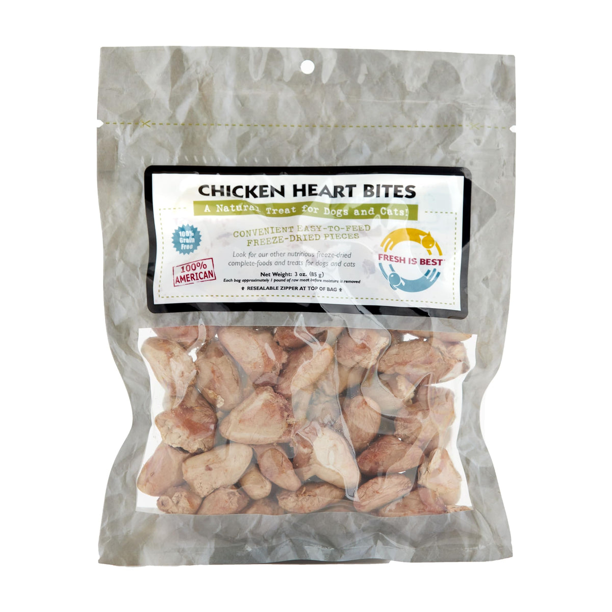 Fresh Is Best - Freeze Dried Healthy Raw Meat Treats for Dogs & Cats - Chicken Hearts