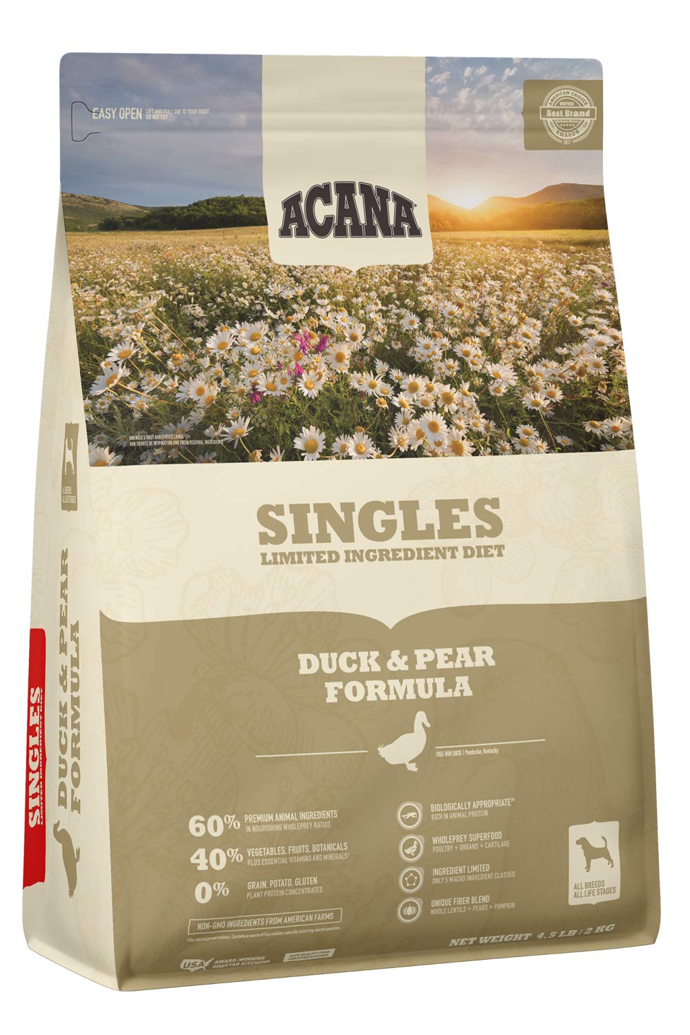 ACANA Singles Duck and Pear Recipe, 4.5lbs, Limited Ingredient Diet Dry Dog Food
