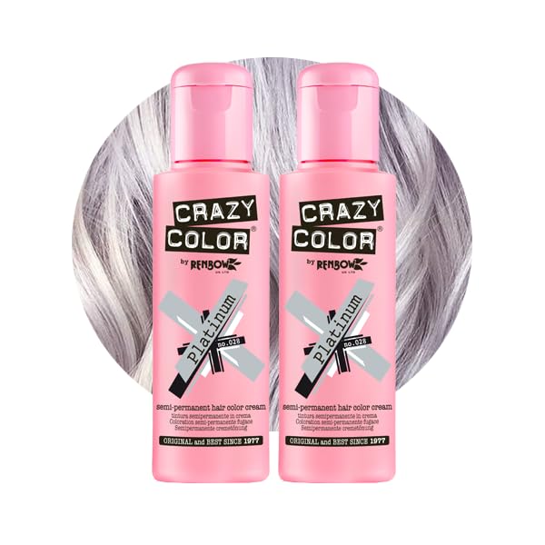 Crazy Color Metallic Platinum Semi-Permanent Duo Hair Dye. Highly Pigmented Purple Toner Conditioning & Oil Nourishing Vegan Formula | No Bleach or Ammonia | 200ml