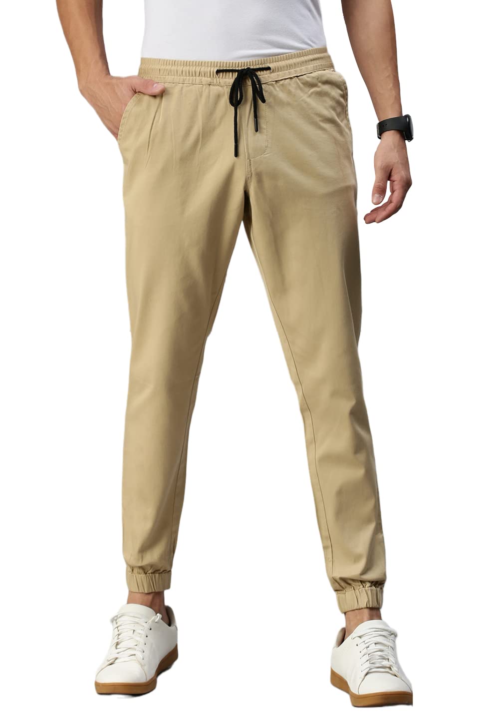 Peppyzone Cotton Jogger Pants for Men (36, Beige)