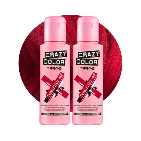 Crazy Color Vibrant Vermillion Red Semi-Permanent Duo Hair Dye. Highly Pigmented Scarlet Red Conditioning & Oil Nourishing Vegan Formula | No Bleach or Ammonia | 200ml