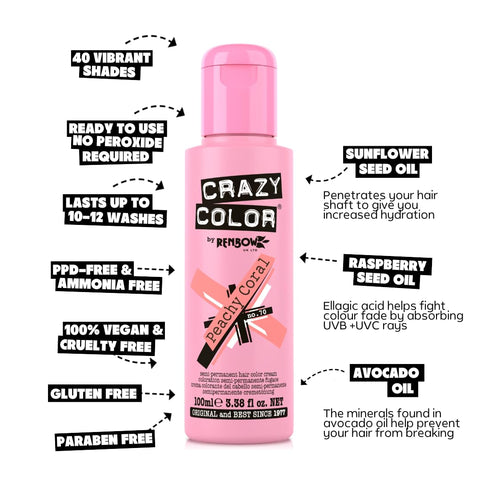 Crazy Color Vibrant Peachy Coral Semi-Permanent Duo Hair Dye. Highly Pigmented Pinky Peach Conditioning & Oil Nourishing Vegan Formula | No Bleach or Ammonia | 200ml