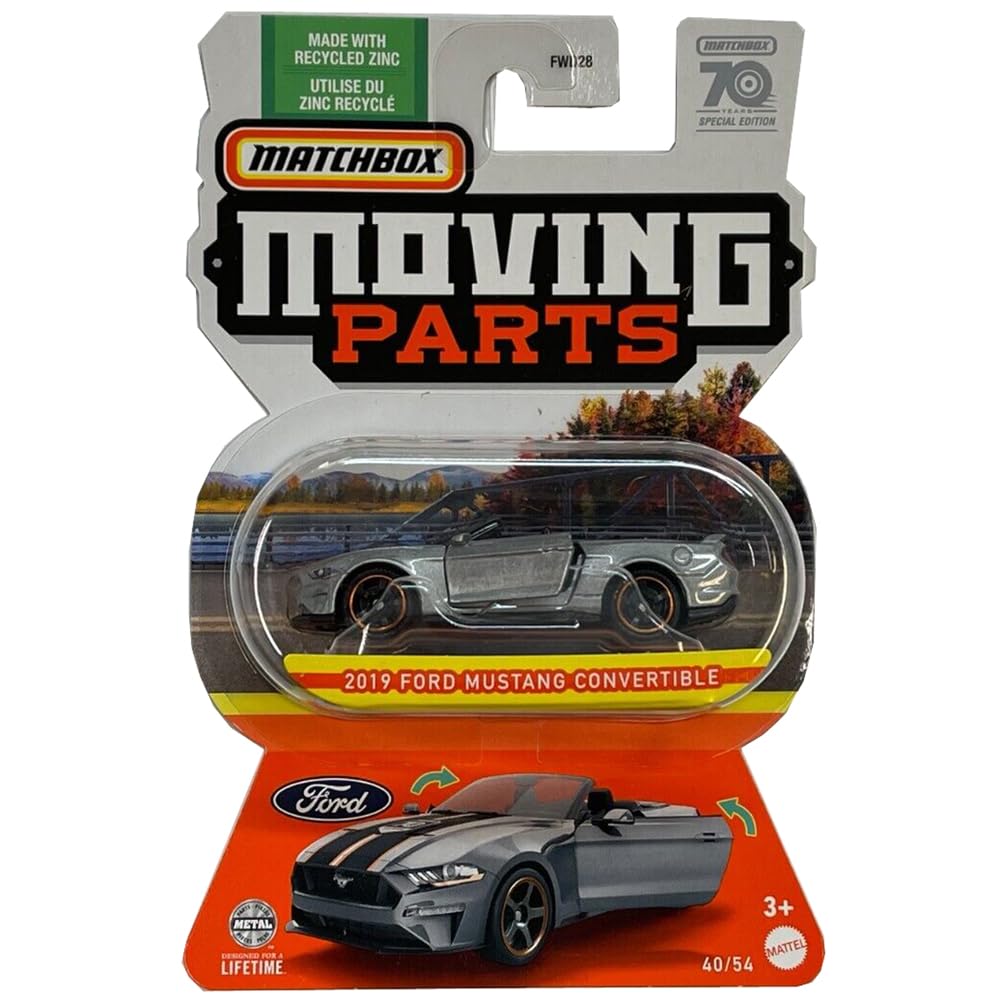 Collectible Matchbox Moving Parts Die-Cast Vehicle - 2019 Ford Mustang Covertible ~ HLG25 ~ Silver ~ Made with Recycled Zinc