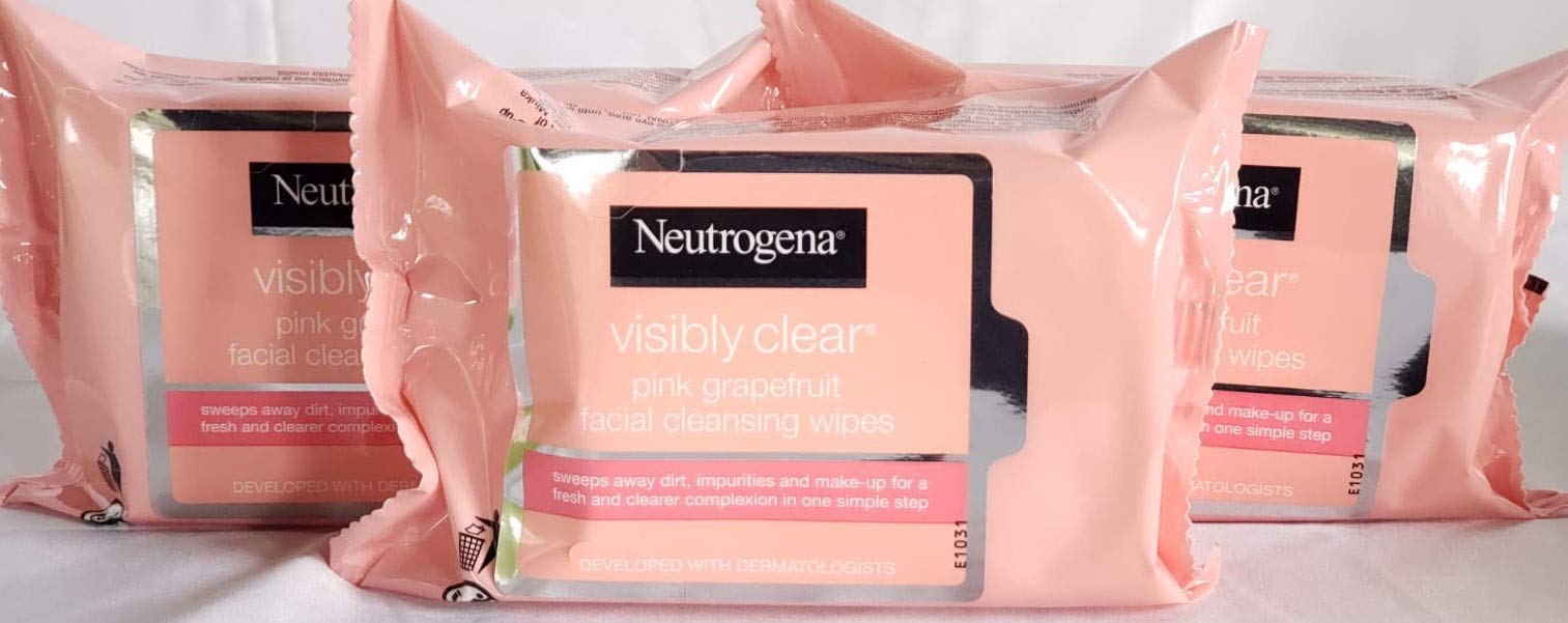 Neutrogena Oil-Free Facial Cleansing Wipes with Pink Grapefruit, 25 Count (Pack of 3)