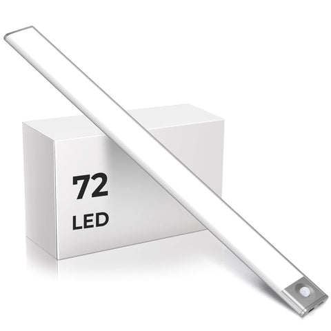 Rechargeable Under Cabinet Lighting with 72 LEDs, Motion Sensor Wireless LED Light Bar, Ultrathin Closet Light, Under-Counter Night Light for Kitchen, Drawer, Stairs, Hallway, Bookcase, Pantry