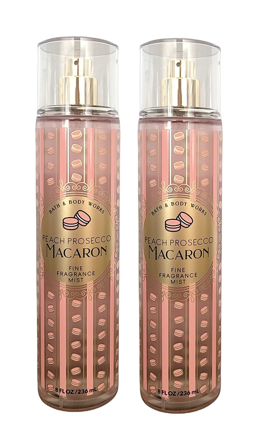 Bath and Body Works Peach Prosecco Macaron Fine Fragrance Body Mist Gift Set - Value Pack Lot of 2 (Peach Prosecco Macaron)