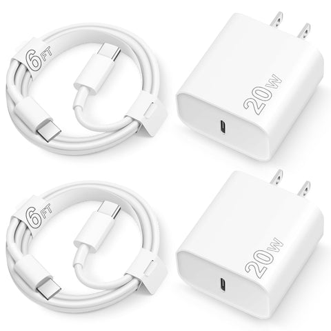 iPhone 15 Charger USB C Wall Charger iPad Pro Charger Type C Charger Block 2 Pack with 2 Pack 6FT Cable for iPhone 15/15 Plus/15 Pro/15 Pro Max/iPad Pro/Mini/Air/Air4/AirPods/Samsung