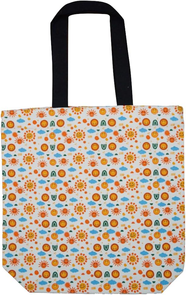 earthsave Canvas Tote Bag for Women | Printed Multipurpose Cotton Bags | Cute Hand Bag for Girls | Best for College, Travel, Grocery | Reusable Shopping Bag | Eco-Friendly Tote Bag Print : Sun
