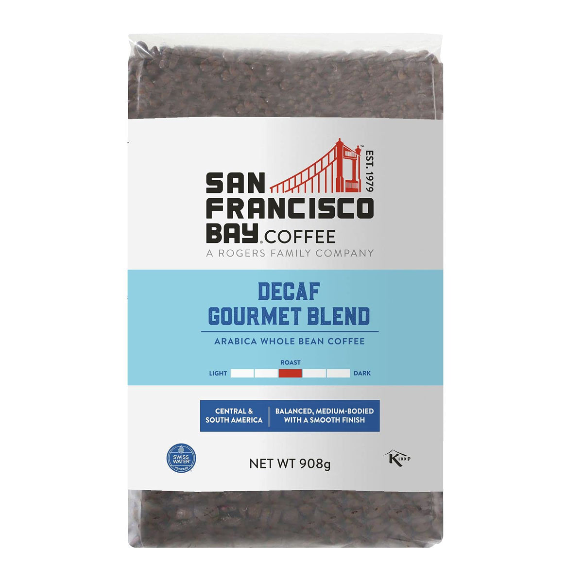 San Francisco Bay Coffee DECAF Gourmet Blend, Whole Bean, 908g