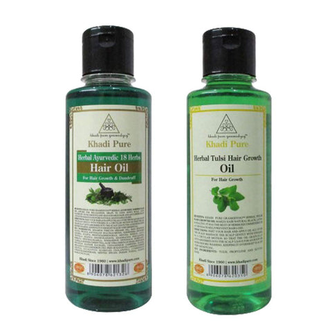 Khadi Pure 18 Herbs & Tulsi Hair Growth Hair Oil, 210 ml (Pack of 2)