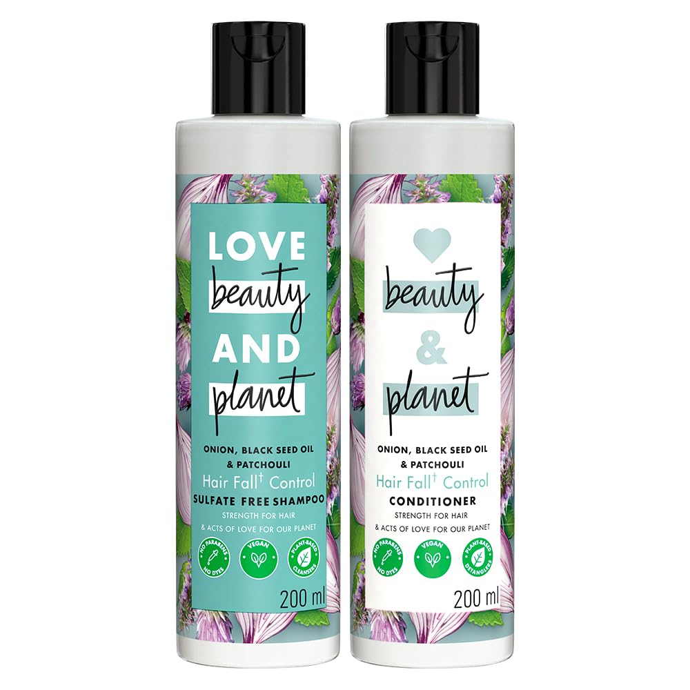 Love Beauty & Planet Onion Blackseed & Patchouli Hair Fall Control Combo with Sulfate Free Shampoo & Conditioner