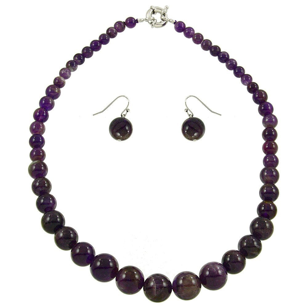 Falari Natural Gemstone Necklace Earring Set Malachite