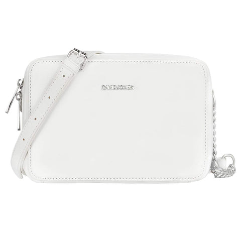 David Jones - Womens Small Square Crossbody Bag - Ladies Chain Shoulder Messenger Bag - PU Faux Leather Zipper Clutch - Little Cute Handbag Fashion Evening Pochette Phone Purse Elegant - White