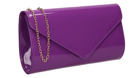 SwankySwans Alisa Patent Party Prom Evening Clutch Bag (Purple)