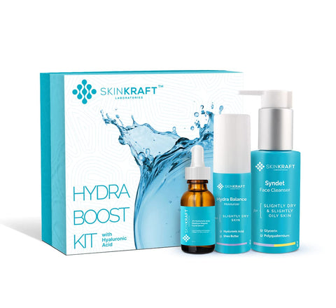 SkinKraft Hyaluronic Acid Kit - Premium Hydra Boost Gift Kit With Hyaluronic Acid Face wash + Moisturiser + Face Serum - Gift Set For Women & Men, Pack Of 3