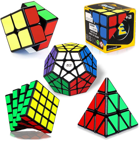ROXENDA Speed Cube Set, 2x2 3x3 4x4 Pyramid Dodecahedron Cubes Collection for Kids & Adults [5 Pack], Black