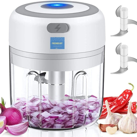 FreshDcart FDCEC02 30 watts Mini Electric Garlic Automatic Chopper Wireless Vegetables Mixer with 3 Sharp Stainless Steel Blades for Kitchen Cooking (250Ml, Multicolour)