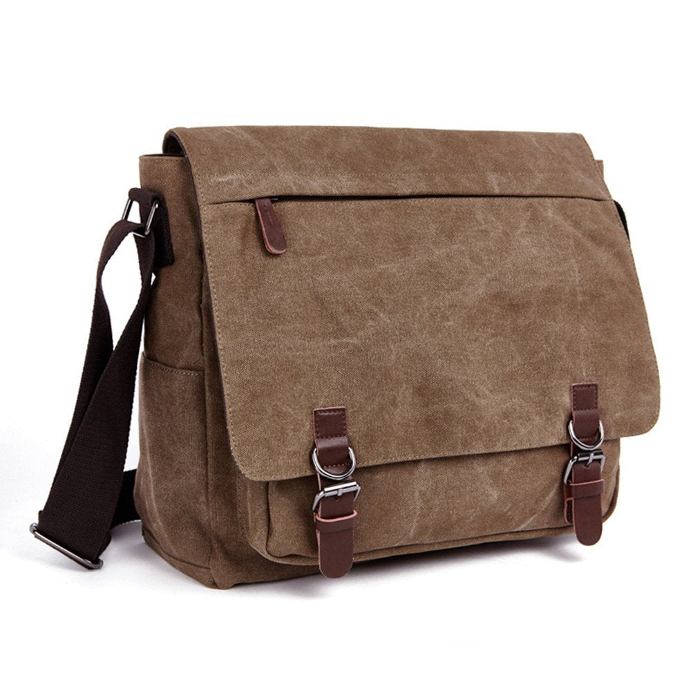 LOSMILE Laptop Messenger Bags, Men's Shoulder Bag, 16 Inches Vintage Canvas Bag for School and Work, Multiple Pocket. (Coffee)