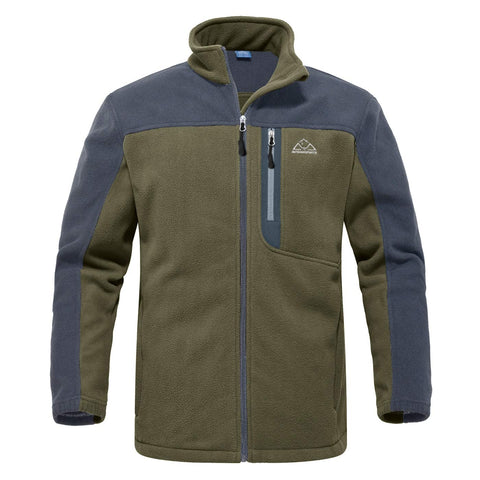 YSENTO Mens Outdoor Micro Fleece Full Zip Top Warm Winter Fleece Thermal Lightweight Walking Jacket(Green,XXL)