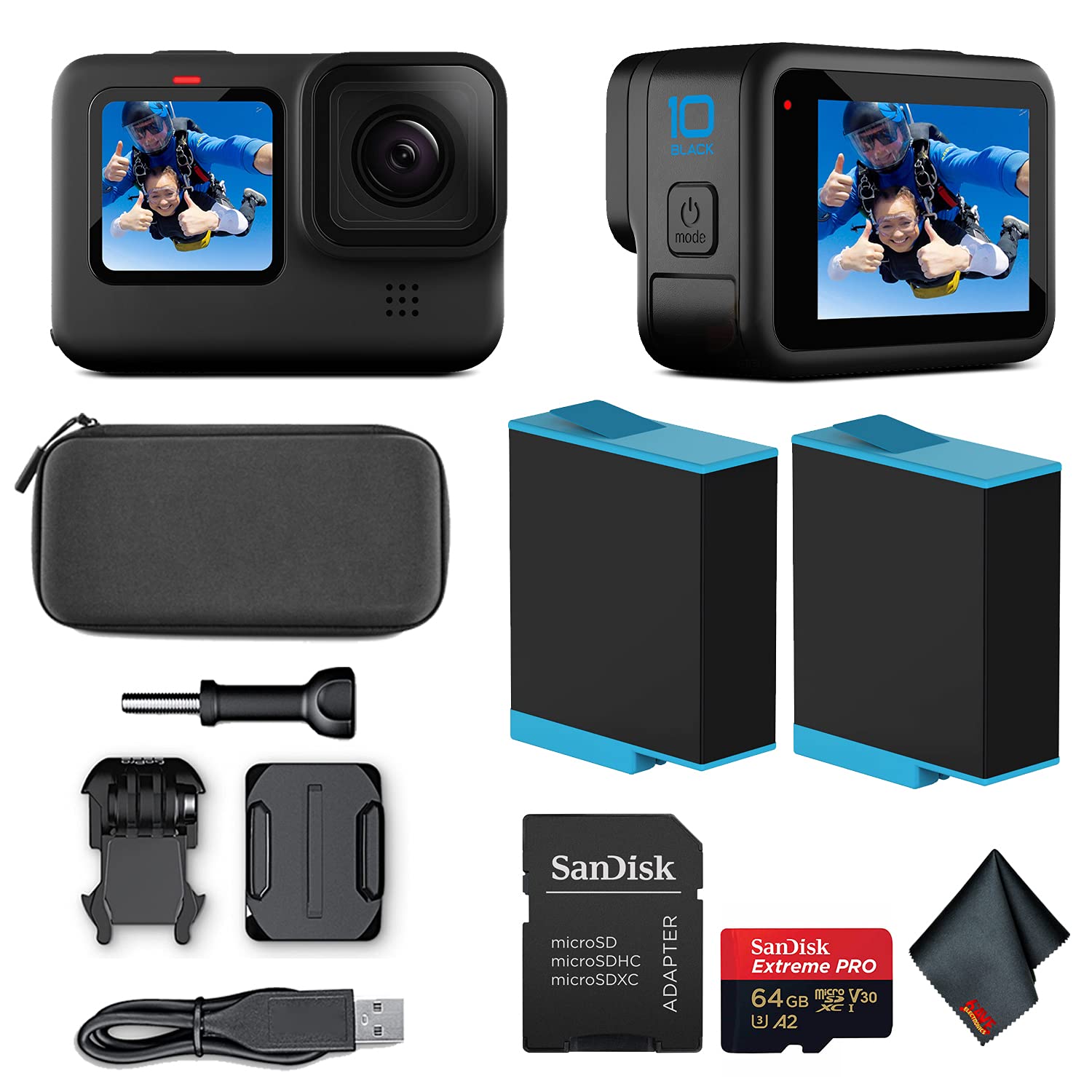 GoPro HERO10 (Hero 10) Black - Waterproof Action Camera with Front LCD and Touch Rear Screens, GP2 Engine, 5K HD Video, 23MP Photos, Live Streaming, 64GB Extreme Pro Card and Extra Battery