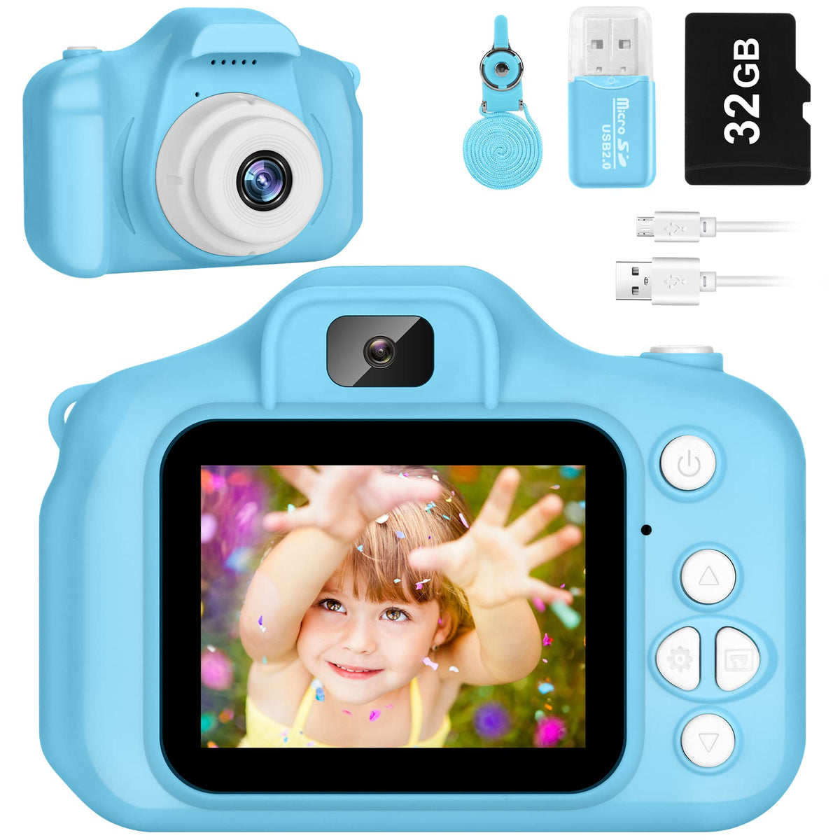 Kids Camera for Boys and Girls, SINEAU Digital Camera for Kids Toy Gift, Toddler Camera Birthday Gift for Age 3 4 5 6 7 8 9 10 with 32GB SD Card, Video Recorder 1080P IPS 2 Inch(Blue)