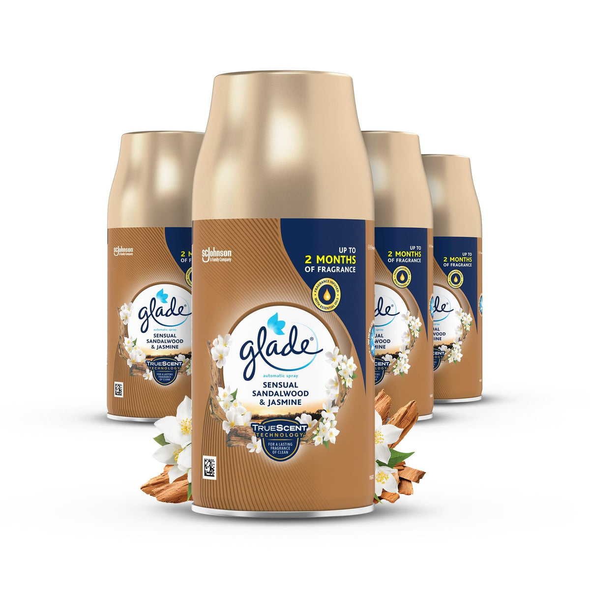 Glade Automatic Air Freshener Refills, Room Spray & Odour Eliminator, Sandalwood & Jasmine, Pack iof 4 (4 x 269 ml)