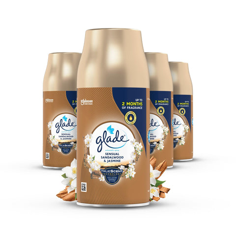 Glade Automatic Air Freshener Refills, Room Spray & Odour Eliminator, Sandalwood & Jasmine, Pack iof 4 (4 x 269 ml)