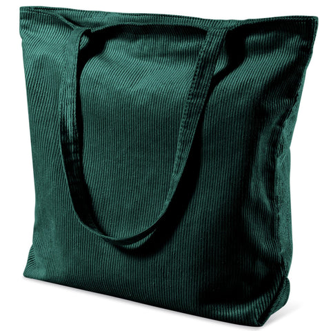 TTIAISHLE® Large Ladies Corduroy Bag with Zipper, Tote Bag,Shoulder Bag,Fabric Bag Jute Bag aesthetic,Handbag Shoulder Bags for Work Office Travel Shopping (dark green)