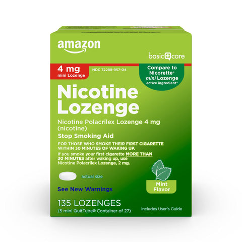 Amazon Basic Care Mini Nicotine Polacrilex Lozenge, 4 mg (nicotine), Mint Flavor, Stop Smoking Aid, 135 Count