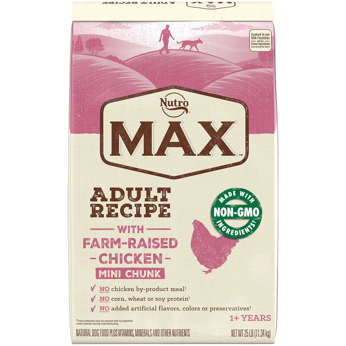 NUTRO MAX Adult Mini Chunk Recipe Dry Dog Food With Farm-Raised Chicken, 25 LB Bag