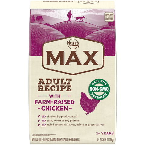 NUTRO MAX Adult Recipe Dry Dog Food With Farm Raised Chicken, 25 LB Bag