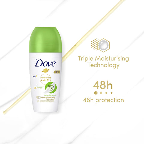 Dove Advanced Care Go Fresh Cucumber Scent Anti-perspirant Deodorant pack of 6 with Triple Moisturising technology roll-on for 48 hours of protection 50 ml