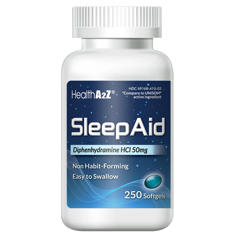 HealthA2Z Sleep Aid, Diphenhydramine Softgels, Supports Deeper, Restful Sleeping, Non Habit-Forming (250 Count, 50mg)