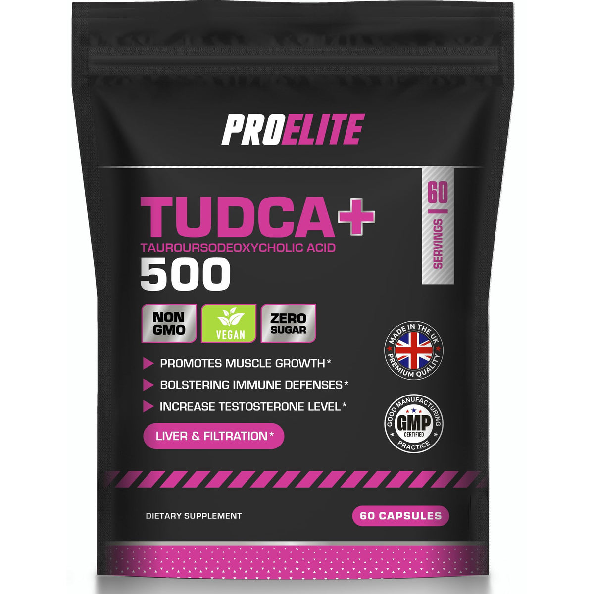 Tudca Tauroursodeoxycholic Acid Liver Support Bile Salt Supplement 60 Capsules Vegan - NO Fillres & Binders 100% Pure TUDCA - Supports Bile Production, Digestion and Immune System by PROELITE