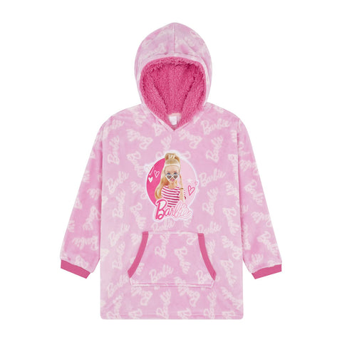 Barbie Girls Fleece Hoodie, Kids Oversized Hoodie Blanket, One Size Fits All For Ages 4 to 10 Years Pink