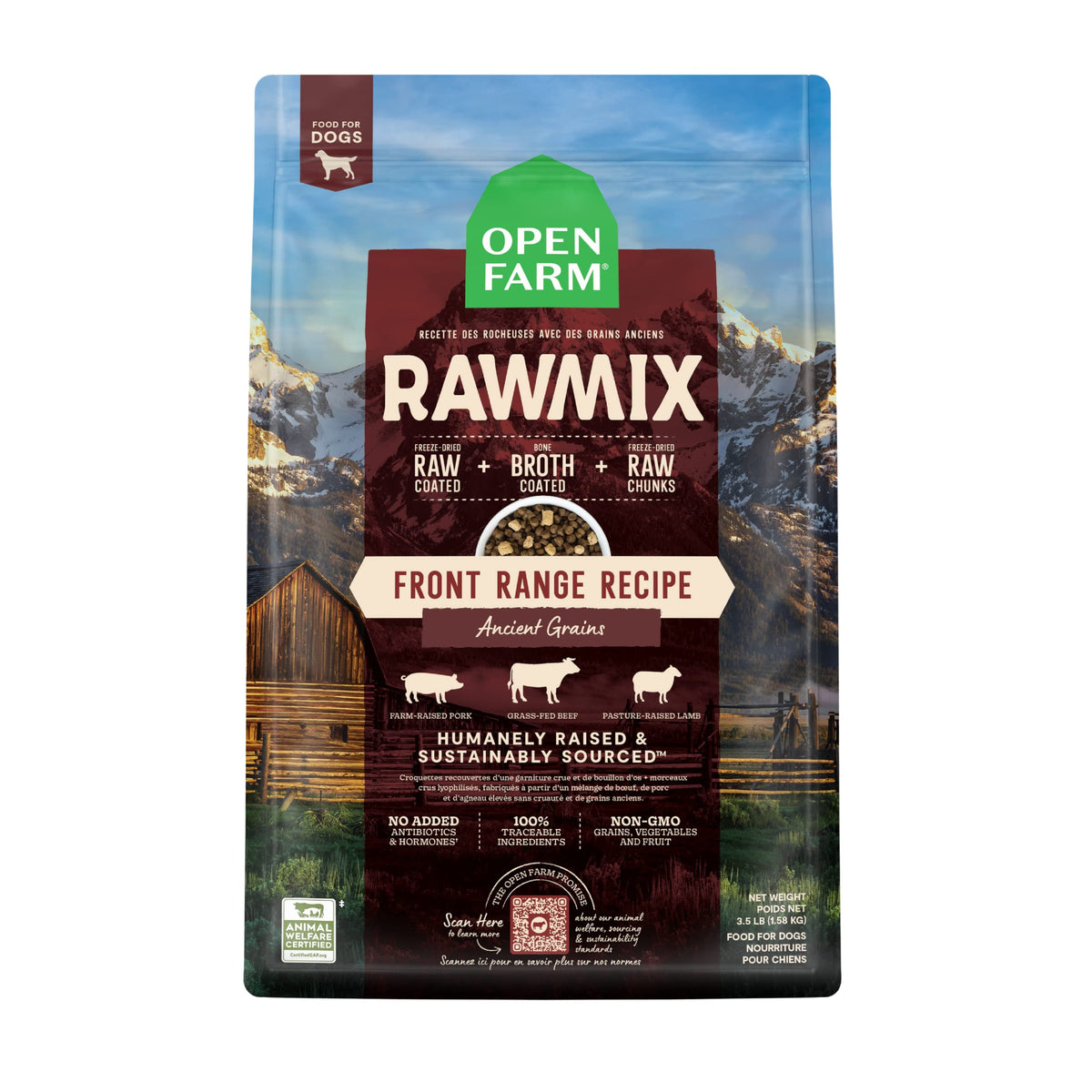 Open Farm RawMix Ancient Grains Front Range Recipe for Dogs, Includes Kibble, Bone Broth, and Freeze Dried Raw, Inspired by The Wild, Humanely Raised Protein and Non-GMO Fruits and Veggies, 3.5 lb