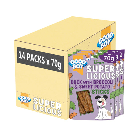 Good Boy Superlicious Dog Treats Duck with Broccoli & Sweet Potato Sticks Box of 14 x 70g