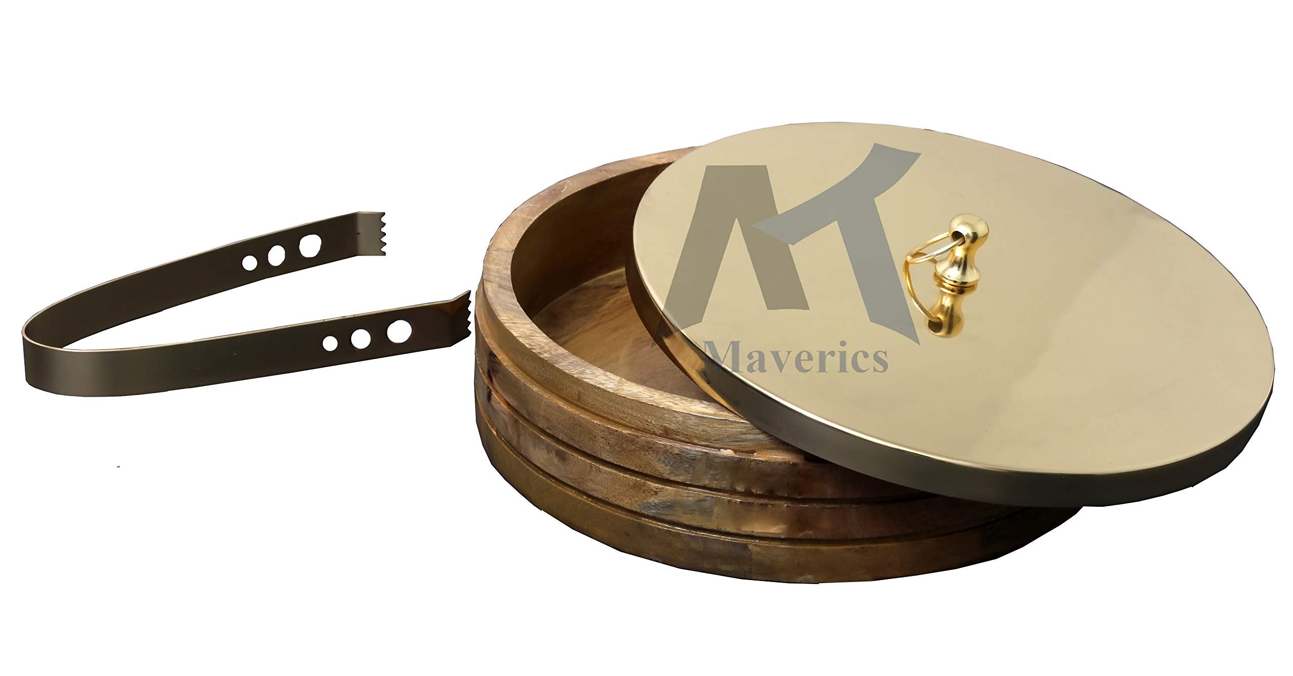 Maverics Wooden Serving Bowl with Lid - Maverics Stainless Steel Solid - Brown - Durable & Stylish Kitchenware for Serving & Storage - 1-Piece